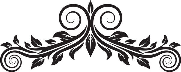 Fototapeta premium Black ornamental floral swirl with leaves on white background
