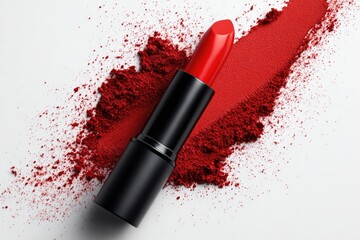 Red lipstick on a bed of powder