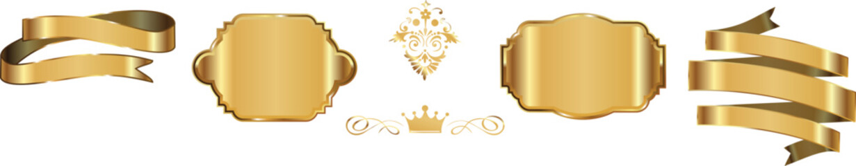 A collection of gold foil shapes and strips on a white background