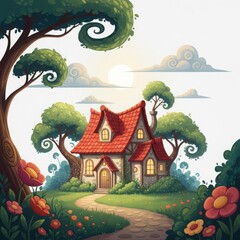 Obraz premium Enchanted cottage in whimsical forest