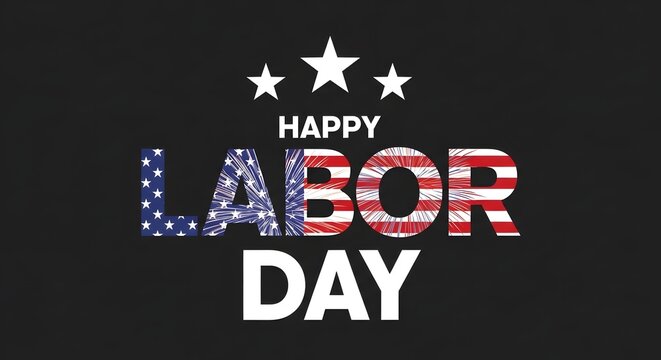 Happy labor day with vibrant stars and stripes design on a black background