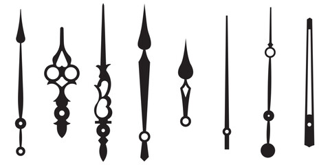 Ornamental Clock Hands Vector Icon Set &ndash; Vintage and Decorative Hour, Minute and Watch Pointer Collection 
for Wall Clocks and UI Design