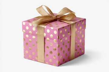 Obraz premium Pink gift box with gold polka dots and ribbon (8)