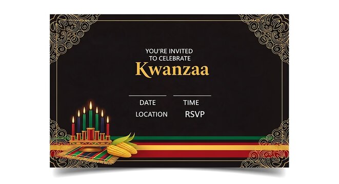 Kwanzaa Celebration Invitation with Kinara and Unity Cup.