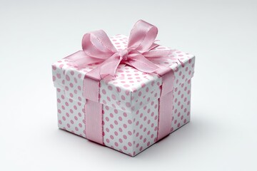 Obraz premium Pink polka dot gift box with ribbon bow