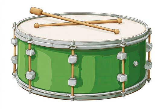 Green bass drum with drumsticks (1)