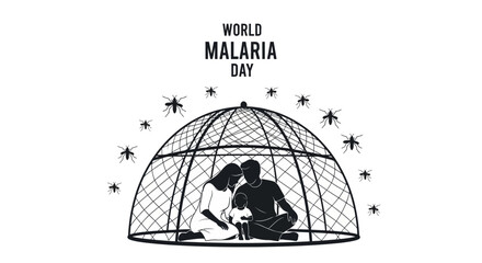 Family Protected Under Mosquito Net, World Malaria Day Concept