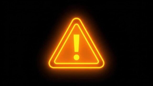 Blinking Yellow Warning symbol loop animation footage on black solid background. 2d 4K stock video