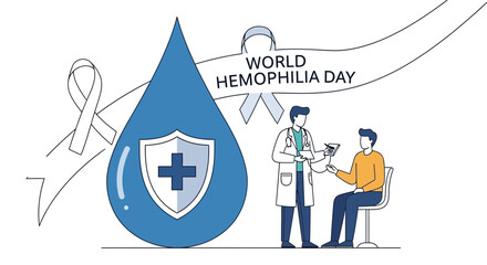 World Hemophilia Day Awareness: Doctor Consults Patient Near Blood Drop Icon