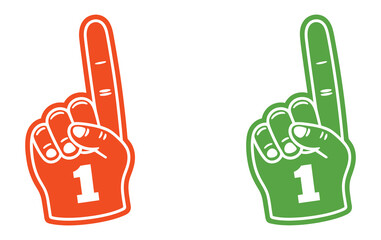 Fototapeta premium Pair of orange and green number one foam fingers with textured illustrated style representing team support, sports celebration, fan culture symbols