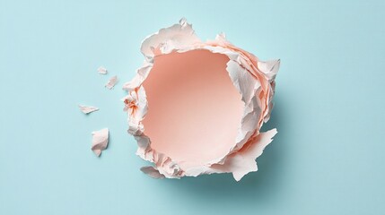 Fototapeta premium A dreamy ripped paper hole with a soft pink and pale sky blue gradient background. This cotton-candy colored design is perfect for baby showers, gender reveals, and whimsical themes.