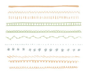 Fototapeta premium Edge border, doodle coloful stripes. scalloped border, frame, pattern isolated. Floral watercolor decoration line frames collection