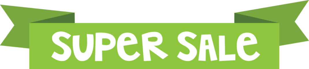 A green banner with white text reading super sale