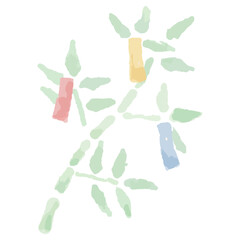 幼稚園・保育園向け 7月のやさしい水彩挿絵イラストシリーズ｜笹の葉（飾り付き） Decorated Bamboo Leaves Watercolor