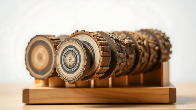 pushdown. Geological core samples on a wooden rack, revealing stratified earth layers. STEM education sheets, lab safety posters, designed for STEM education and laboratory safety posters.