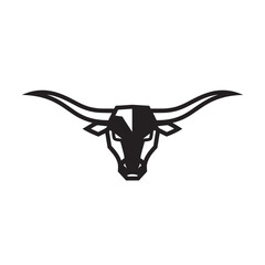 Fototapeta premium Black Longhorn Bull Head Silhouette, Texas Symbol, Western Icon, Minimalist Vector Art