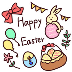 イースターエッグ・うさぎとかわいいセットイラスト © みちこ 工藤