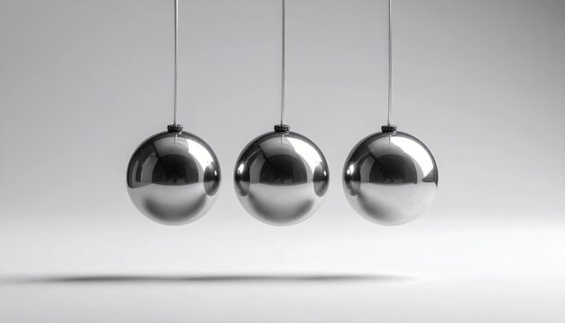 Metal Pendulum Balls in Motion Representing Balance and Physics Concepts for Science and Education.