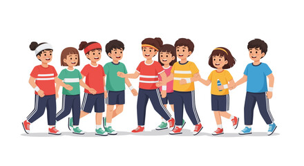 Fototapeta premium Diverse group of happy children walking together outdoors.