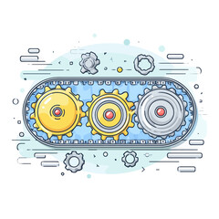 Obraz premium Mechanical gears on a conveyor belt system illustration
