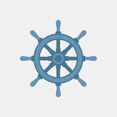 Blue ship steering wheel, nautical helm, marine navigation control, boat wheel, captain's wheel
