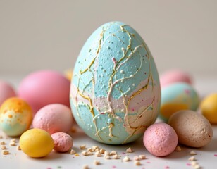 Decorative Easter Eggs Elegant Pastel Tabletop Scene