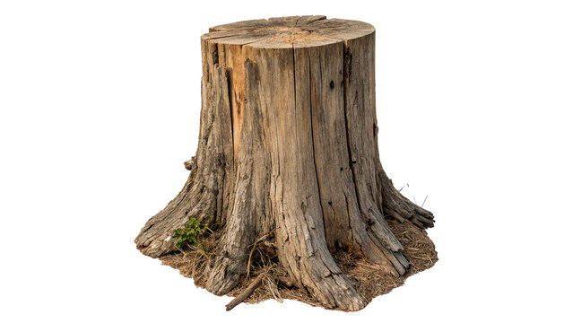 Tree stump standing isolated on transparent background cut out