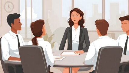 Business meeting with diverse team in modern office setting