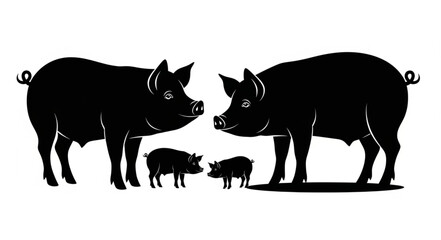 Pig Family Silhouette Illustration. © holik
