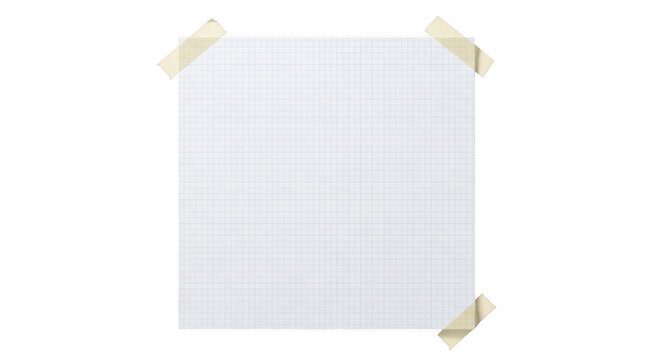 A white graph paper pinned to a wall with masking tape in four corners.