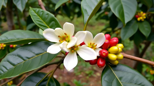 Coffea arabica, Arabica coffee, is a species of flowering plant in the coffee and madder family Rubiaceae. Green World Coffee Farm, North Shore, Oahu Hawaii