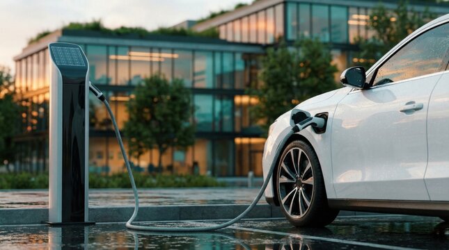 Electric car charging with renewable energy from a solar panel charging station