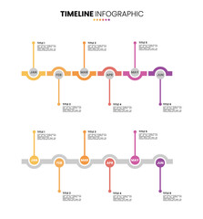 Circle timeline infographic 6 step, options, process two version. 6 month infographic presentation template