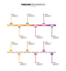 Circle timeline infographic 6 step, options, process two version. 6 month infographic presentation template