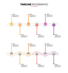 Circle timeline infographic 6 step, options, process two version. 6 month infographic presentation template