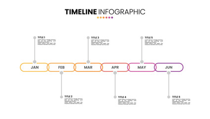 Chain timeline infographic 6 step, options, process. 6 month infographic presentation template
