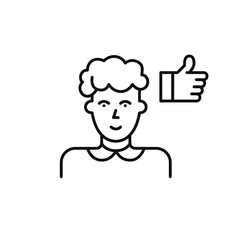 Middle-aged woman avatar and like. Approval and positive feedback. Pixel perfect, editable stroke vector icon