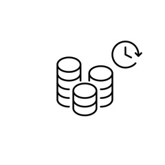 Stack of coins and clock. Interest, investments or savings growth. Pixel perfect, editable stroke vector icon