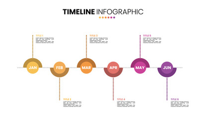 Circle timeline infographic 6 step, options, process. 6 month infographic presentation template