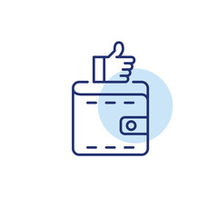 Wallet and thumbs up. Transaction approved, quality account. Pixel perfect, editable stroke vector icon