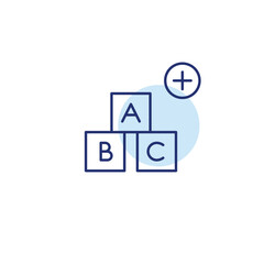 Alphabet blocks and plus. Learning aids for children, building skills. Pixel perfect, editable stroke vector icon