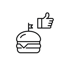 Cheeseburger and like. Fast food order approval, meal satisfaction positive customer feedback. Pixel perfect, editable stroke vector icon