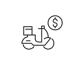 Food delivery costs. Moped and dollar. Pixel perfect, editable stroke vector icon