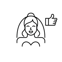 Bride and like symbol. Marriage trust, high reviews wedding venue. Dating app. Pixel perfect, editable stroke vector icon