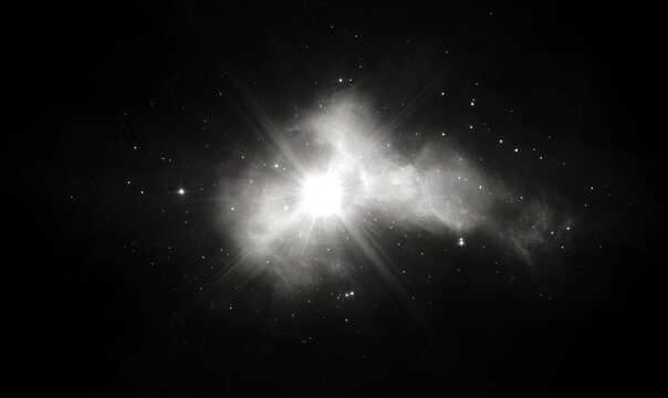 bright central star with radiant flares amid a wispy nebula and scattered distant stars in deep space, evoking awe and mystery