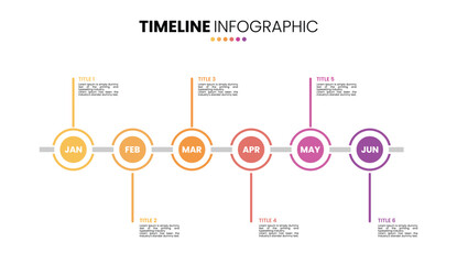 Circle timeline infographic 6 step, options, process. 6 month infographic presentation template