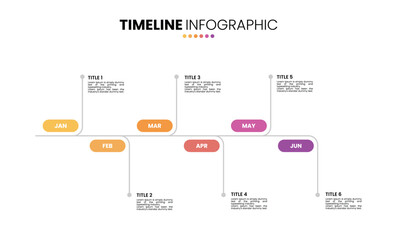 Rounded rectangle timeline infographic 6 step, options, process. 6 month infographic presentation template