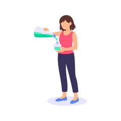 Fototapeta premium Filling Perfume Bottle, Refilling fragrance liquid into glass container, Flat vector character illustration