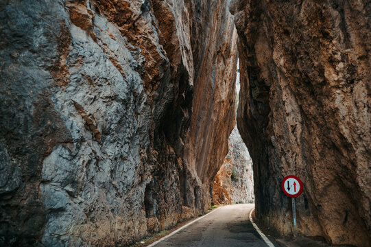 Narrow rock passage on the road to Sa Calobra, Serra de Tramuntana