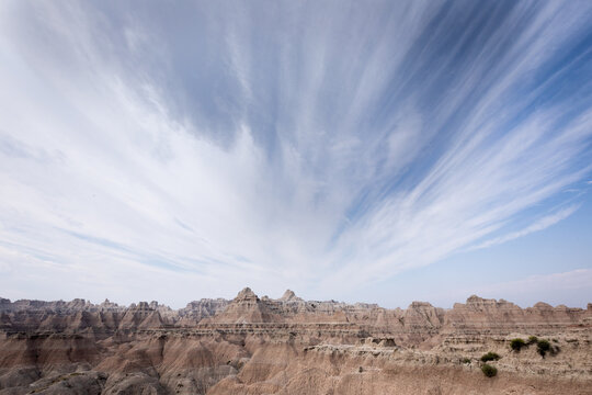 Dynamic Clounds about Badland Rocks in Badlands National Park